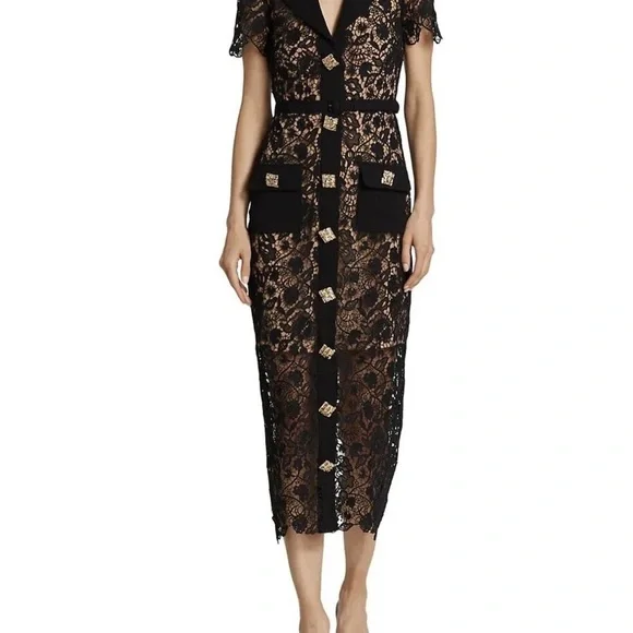 Self-Portrait | Dresses | Selfportrait Black Lace Dress With Gold Details |  Poshmark